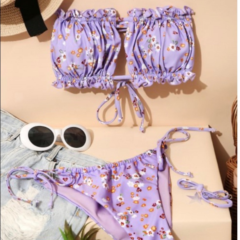 Zaful purple daisy printed bikini set